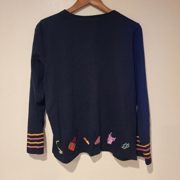 Michael Simon Lite Womens Embroidered Cardigan Size M Shoe Purse Print Artsy - Picture 5 of 9